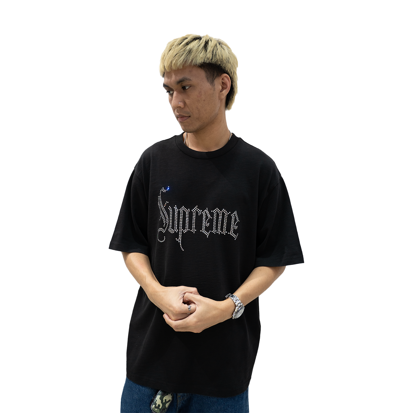 Supreme Rhinestone Short Sleeve Tee Black (FW24)