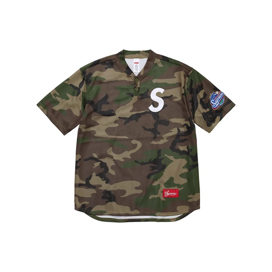 Supreme S Logo Baseball Henley Jersey Woodland Camo (FW24)