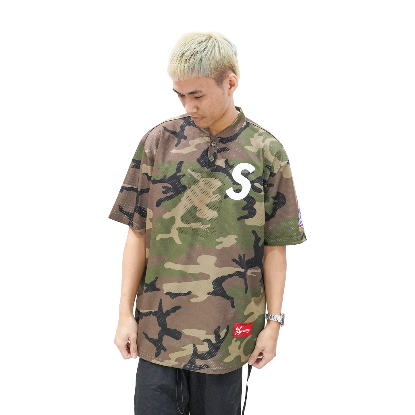 Supreme S Logo Baseball Henley Jersey Woodland Camo (FW24)