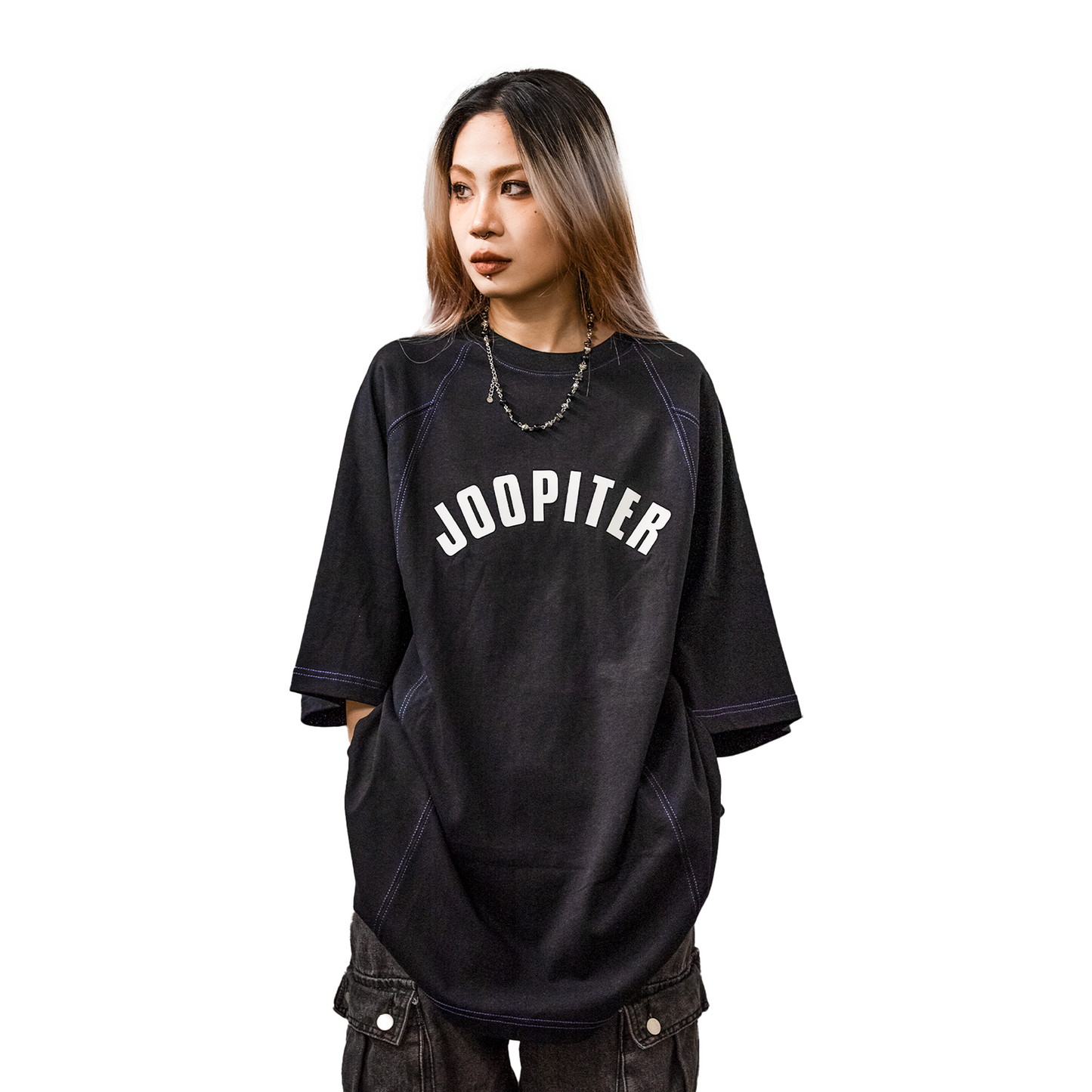 TEAM WANG Design Joopiter Contrast Stitching Tee Black (SS24)