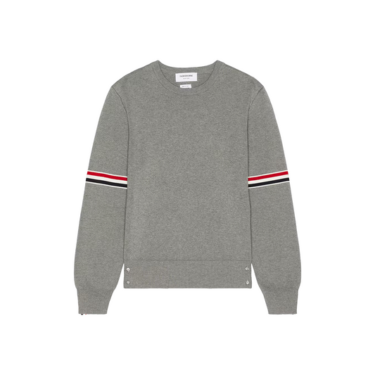 THOM BROWNE Cotton Milano Stitch Stripe Pullover Light Grey (FW25)