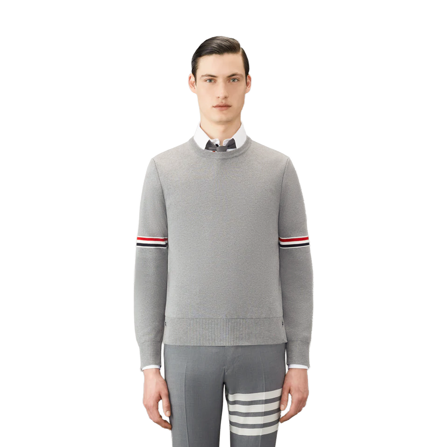 THOM BROWNE Cotton Milano Stitch Stripe Pullover Light Grey (FW25)
