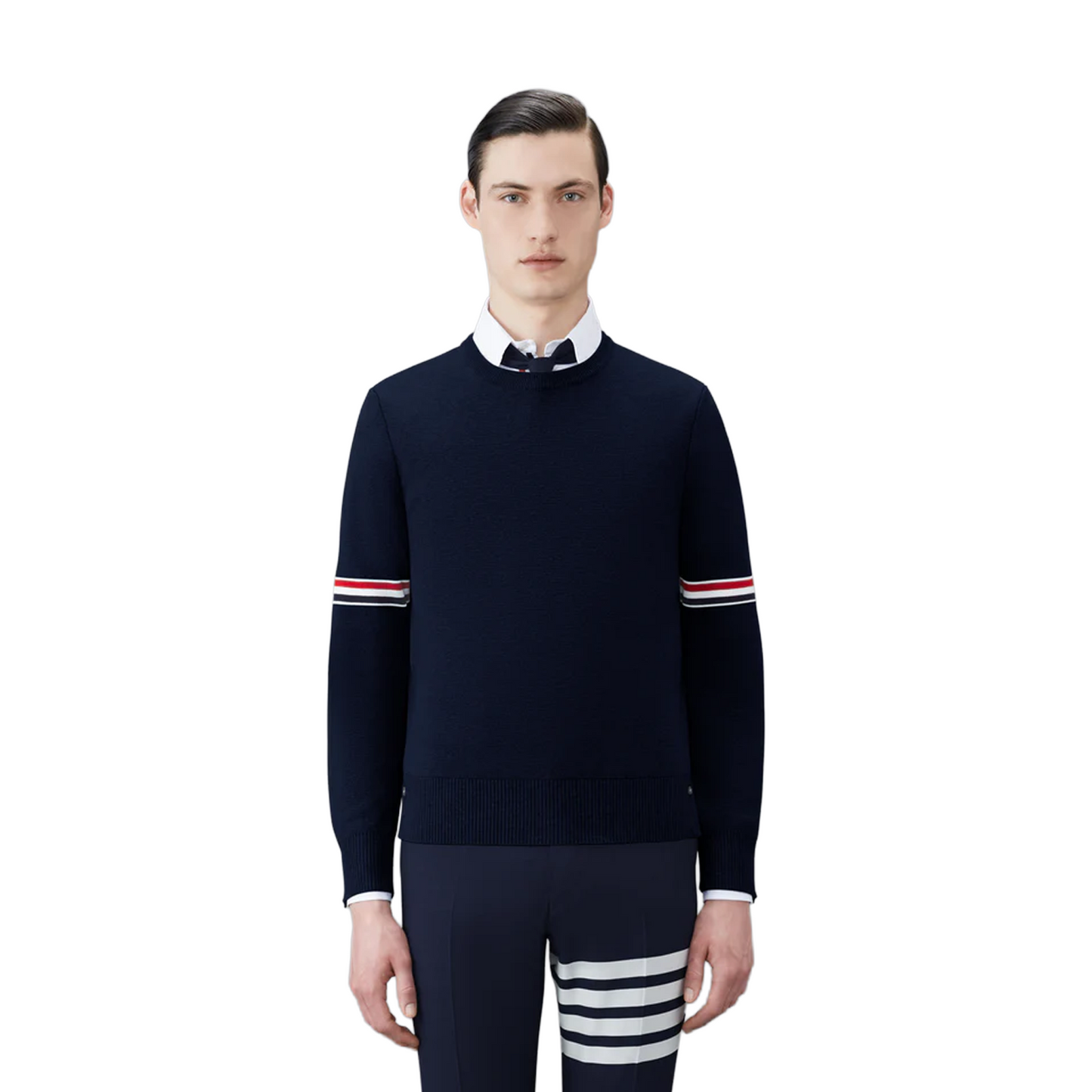 THOM BROWNE Cotton Milano Stitch Stripe Pullover Navy (FW25)