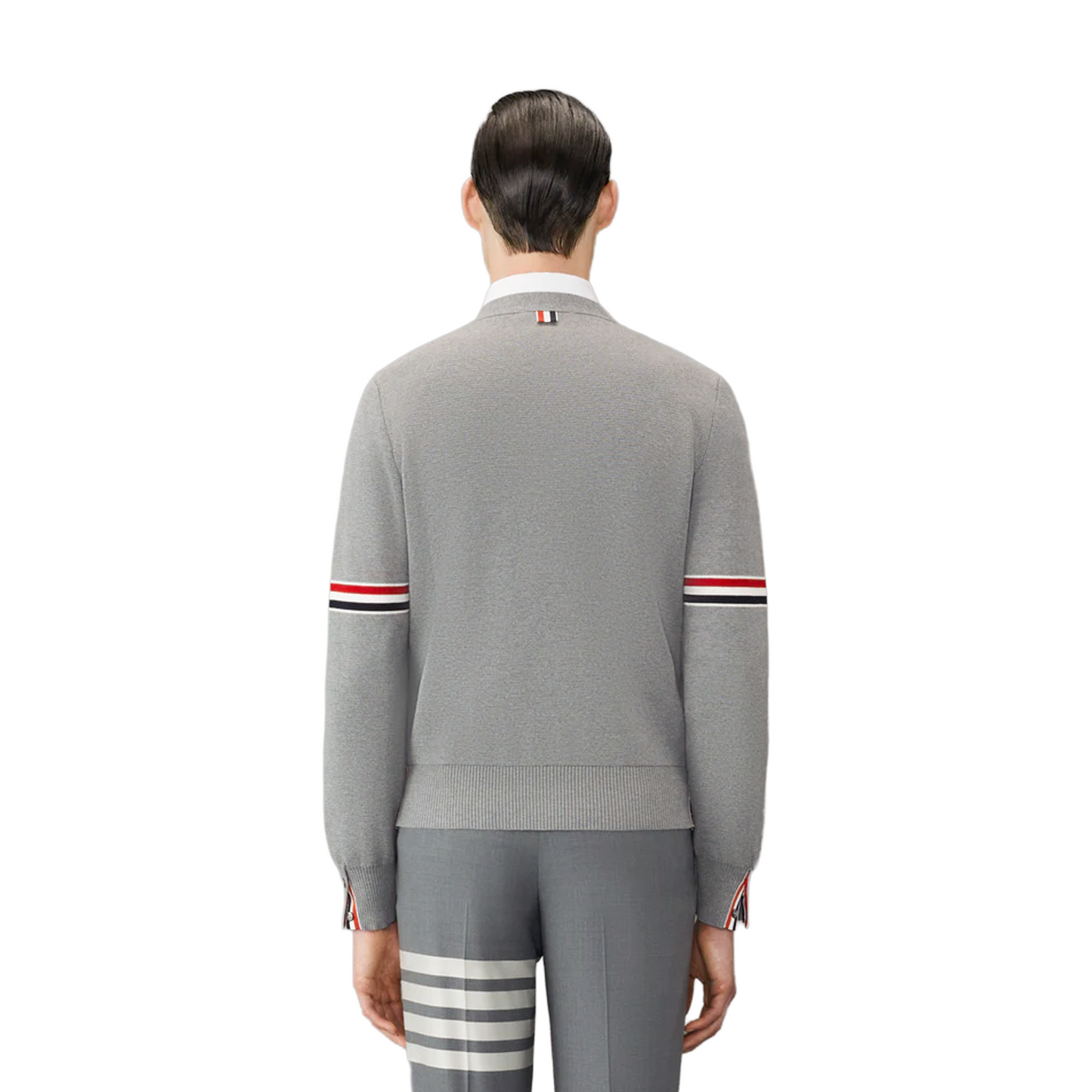 THOM BROWNE Cotton Milano Stitch V-Neck Cardigan Light Grey (FW23)