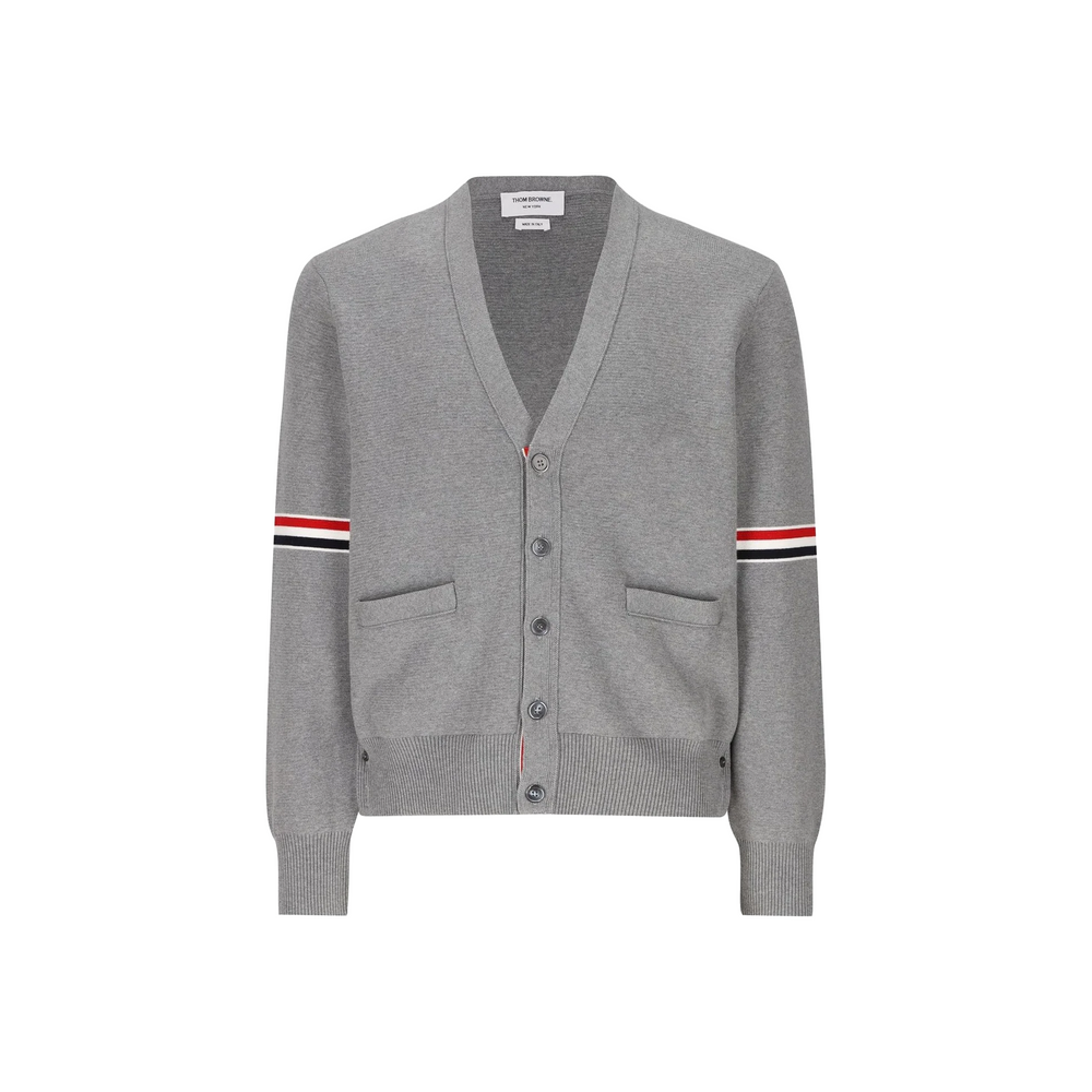 THOM BROWNE Cotton Milano Stitch V-Neck Cardigan Light Grey (FW23)