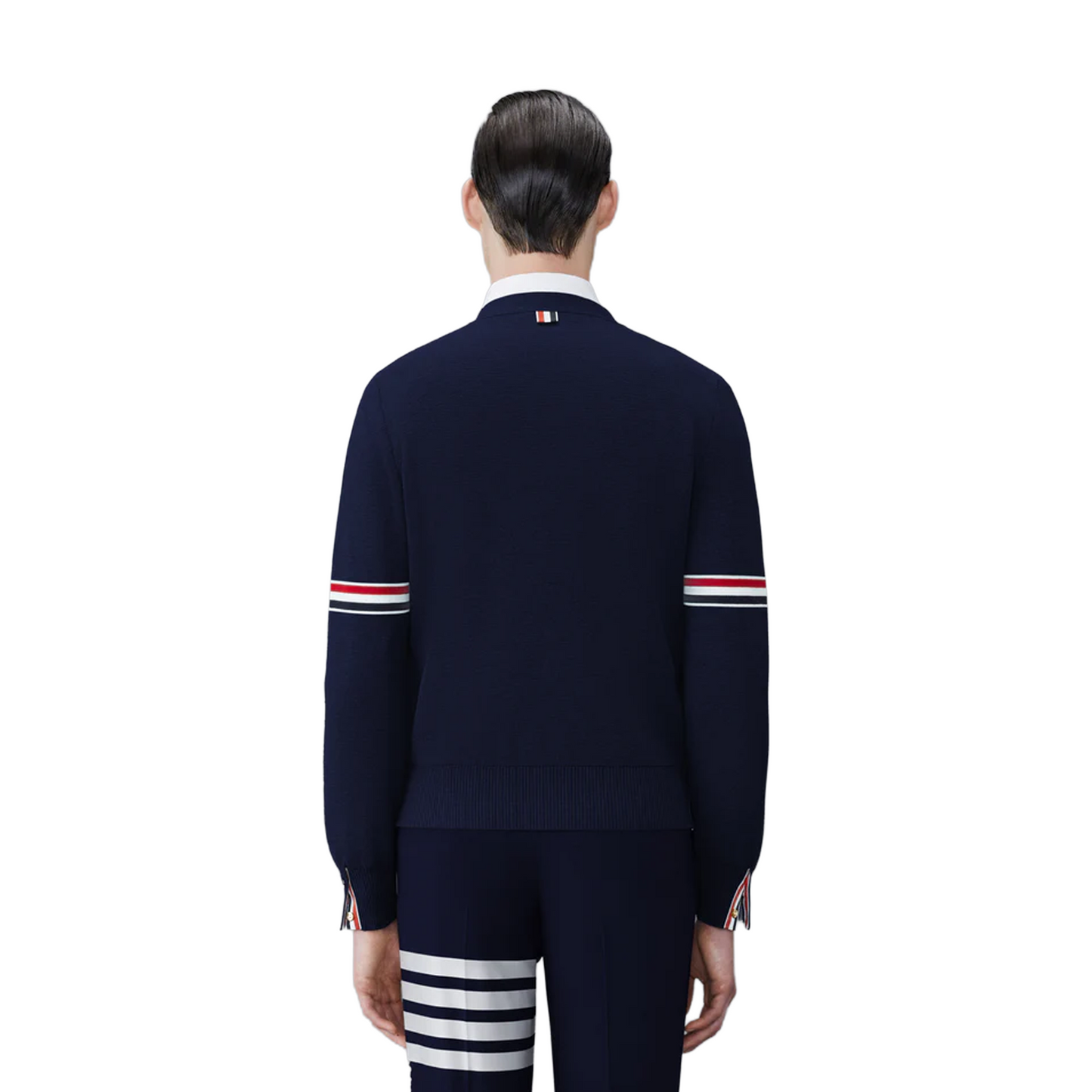 THOM BROWNE Cotton Milano Stitch V-Neck Cardigan Navy (FW23)