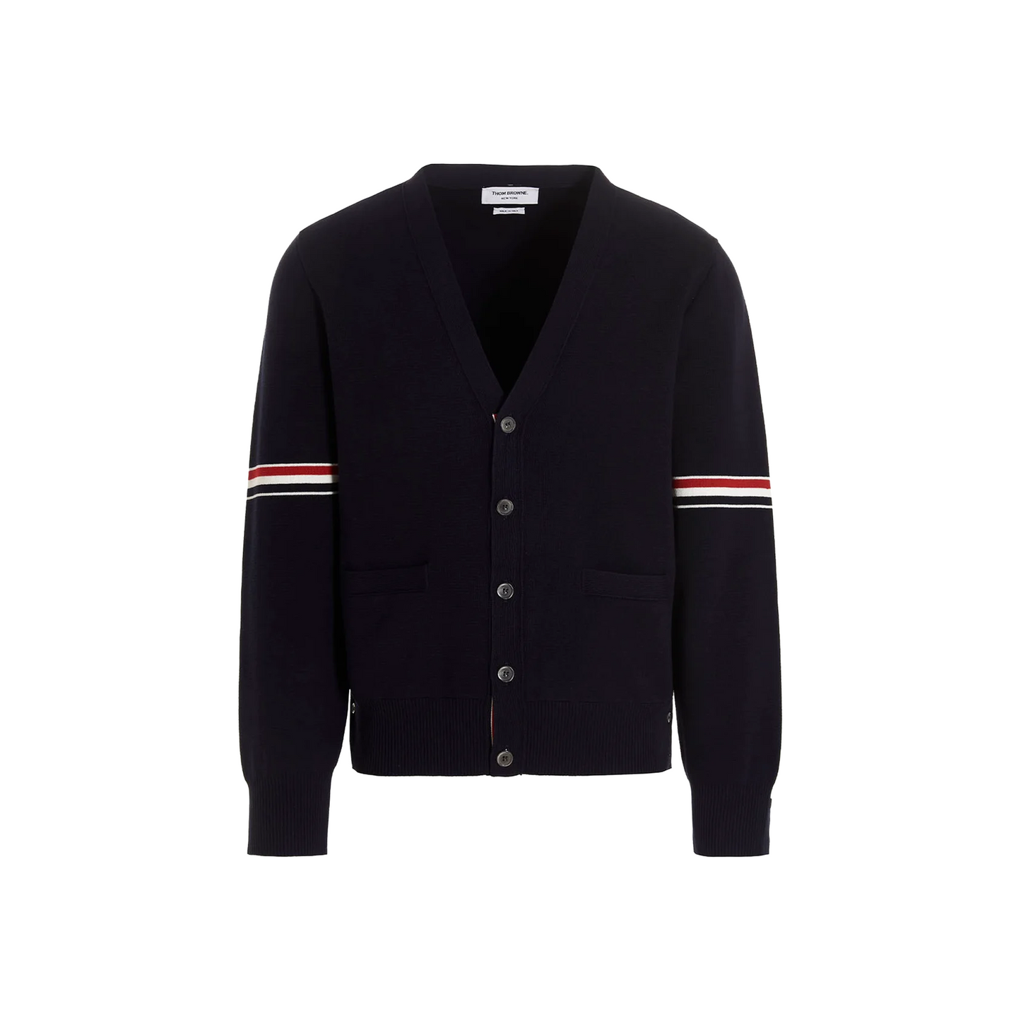 THOM BROWNE Cotton Milano Stitch V-Neck Cardigan Navy (FW23)