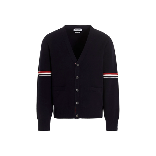 THOM BROWNE Cotton Milano Stitch V-Neck Cardigan Navy (FW23)