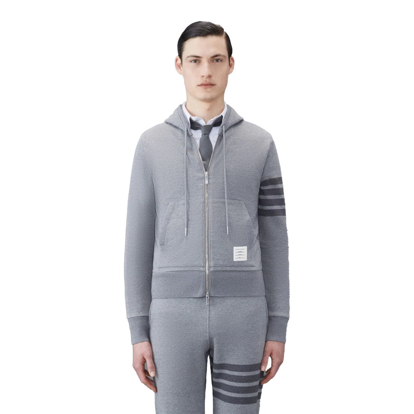 THOM BROWNE Classic Loopback 4-Bar Full Zip Hoodie Medium Grey (SS23)
