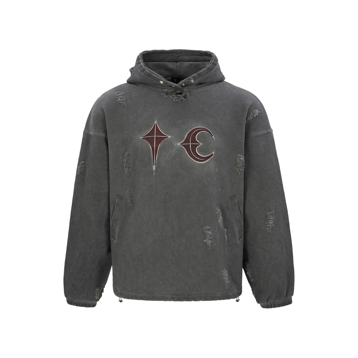 THUG CLUB Distressed Geometric Print Rock Hoodie Grey