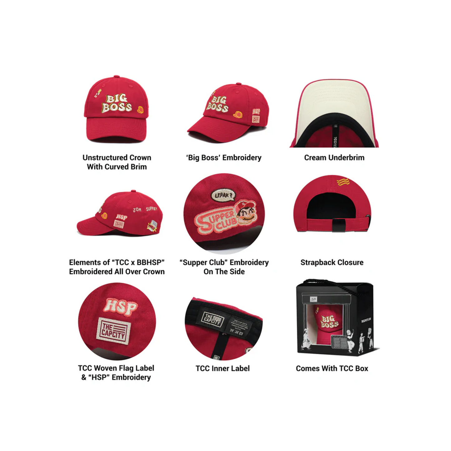 The Cap City x Big Boss HSP Supper Club Relaxed Fit Strapback Red (FW25)