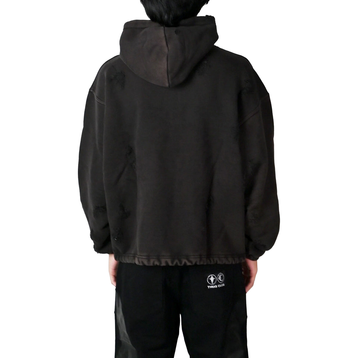 THUG CLUB Distressed Geometric Print Rock Hoodie Black