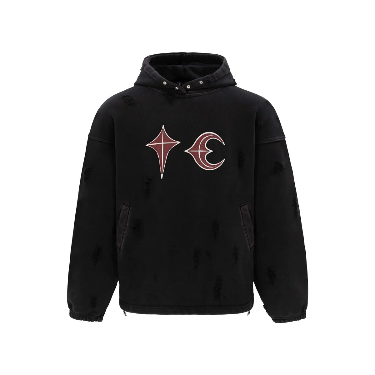 THUG CLUB Distressed Geometric Print Rock Hoodie Black