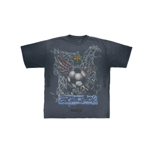 Travis Scott Cactus Jack x Futbol Club Barcelona Washed Spray Logo Tee Grey (SS25)