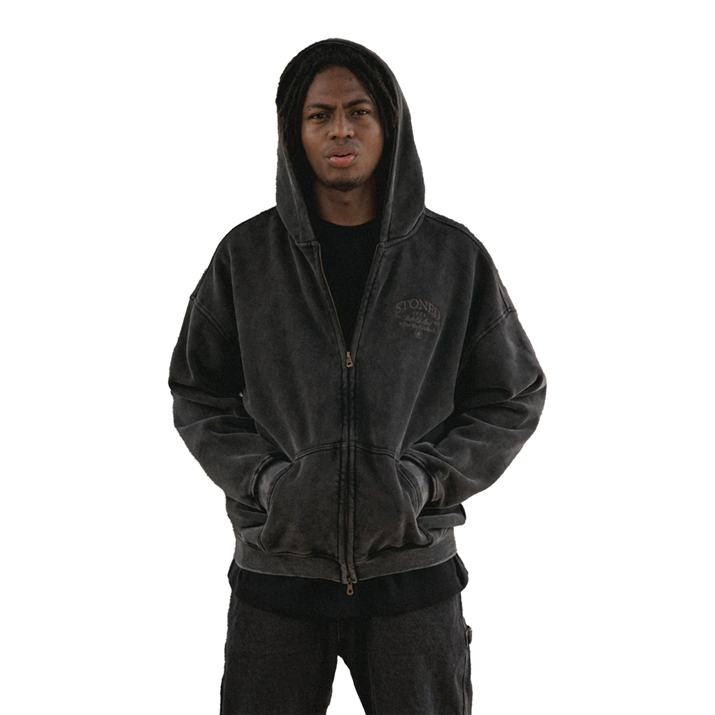 Stoned & Co ® Void : Vintage Washed Zip Hoodie Black (FW24)