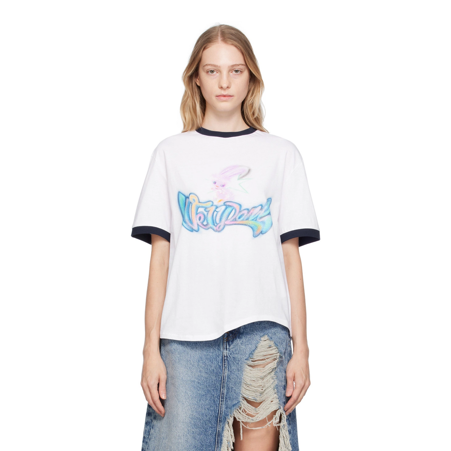 WE11DONE Colour Logo Monster Print Ringer Tee White (SS24)