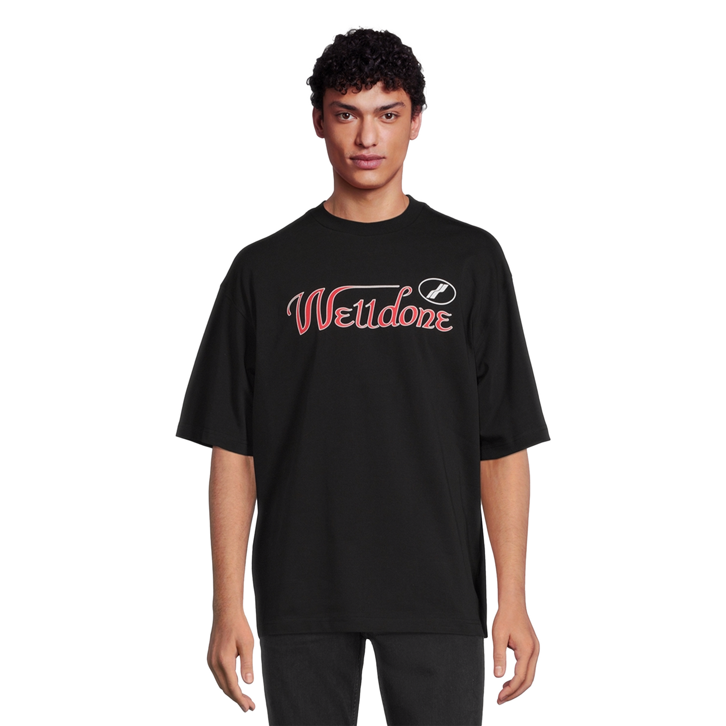 WE11DONE Colourful Cursive Logo Tee Black (SS24)