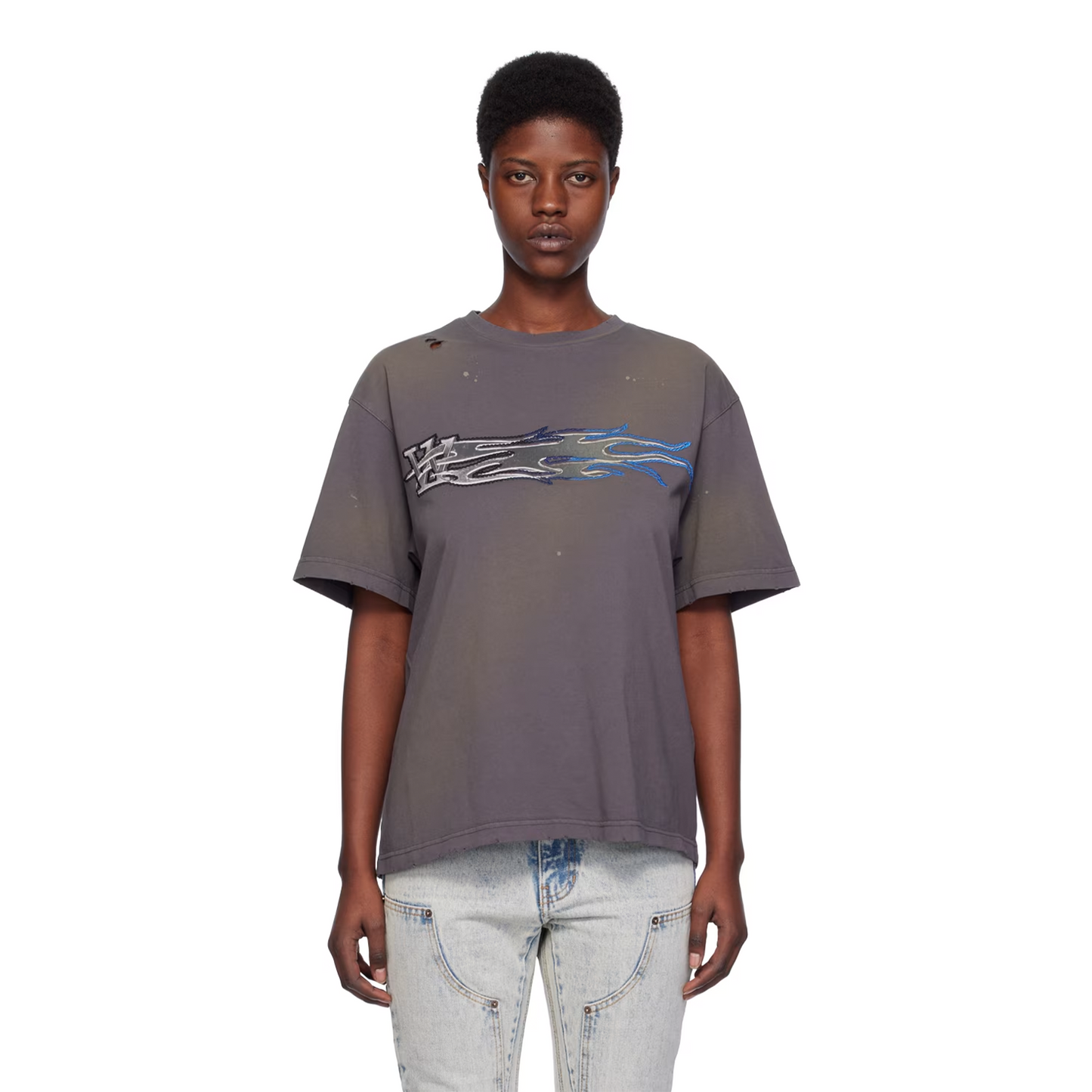 WE11DONE Metallic Print Tee Charcoal (SS24)