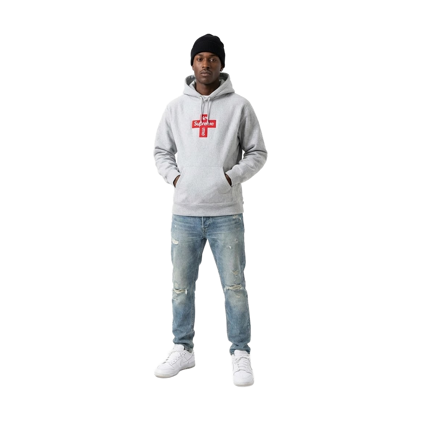 Supreme Cross Box Logo Hoodie Sweatshirt Heather Grey (FW20)