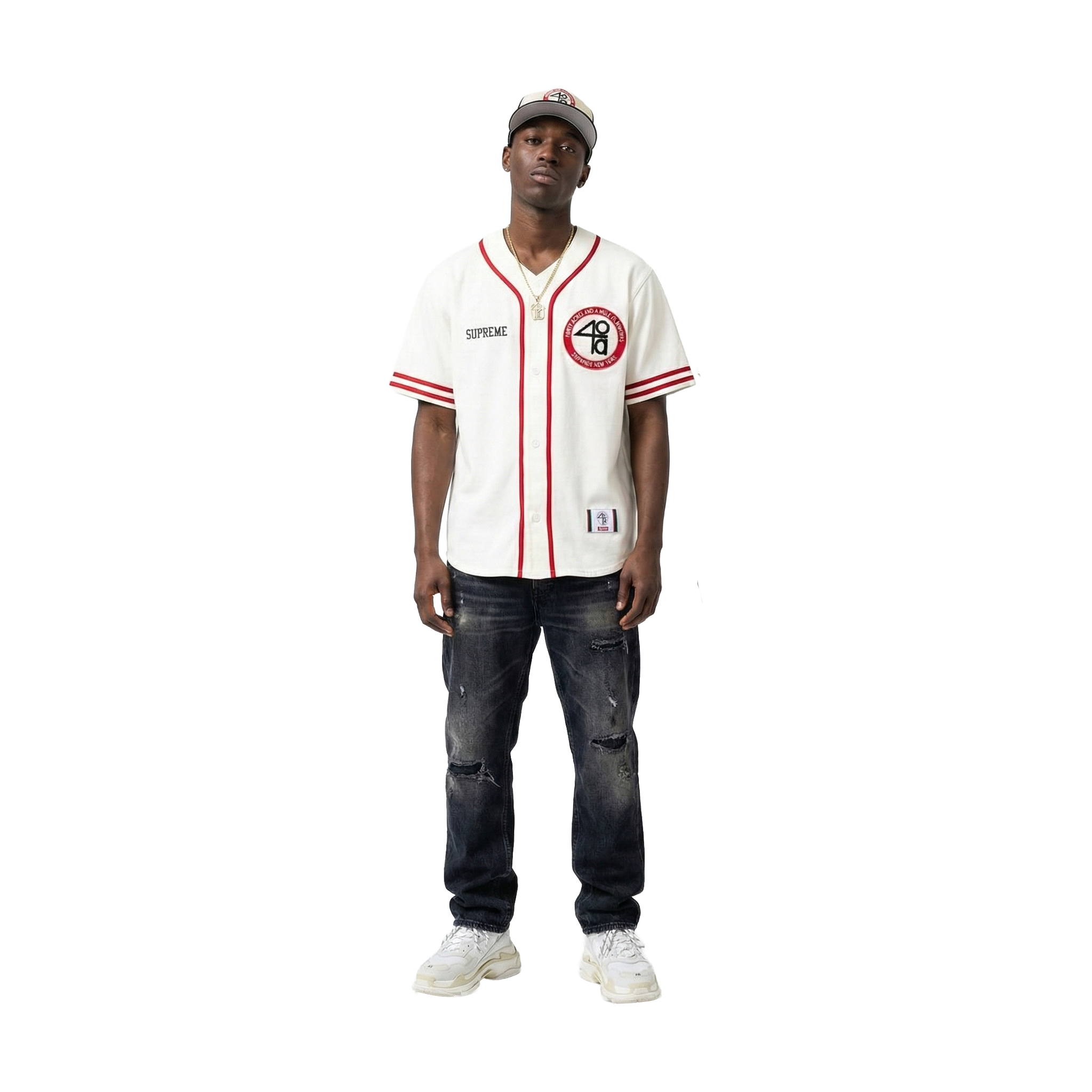 Size Supreme◇25SS/40 Acres Twill Baseball Jersey/L/コットン/BLK 