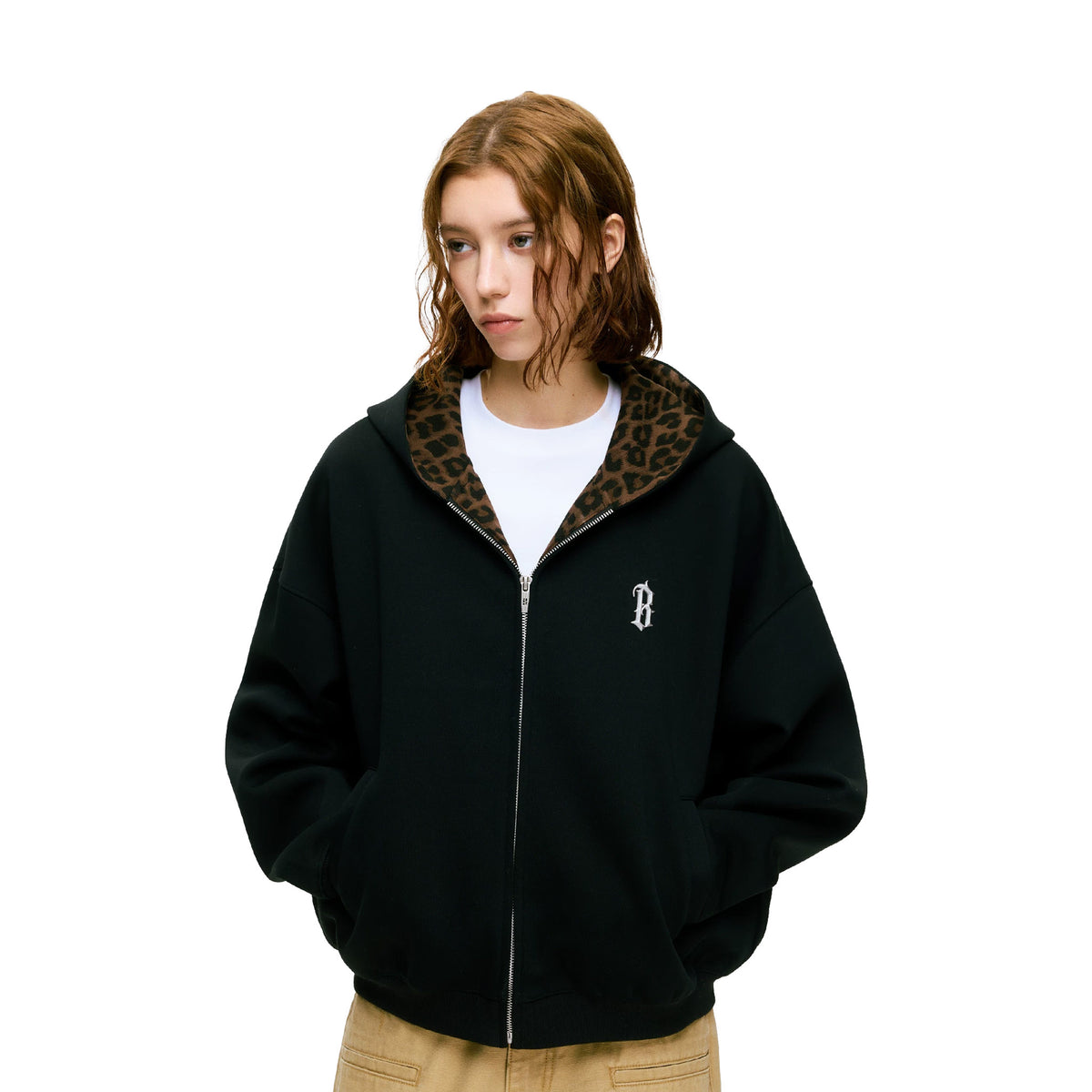 BONELESS Leopard Print Zip-Up Hoodie Black (SS26)