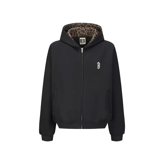 BONELESS Leopard Print Zip-Up Hoodie Black (SS26)