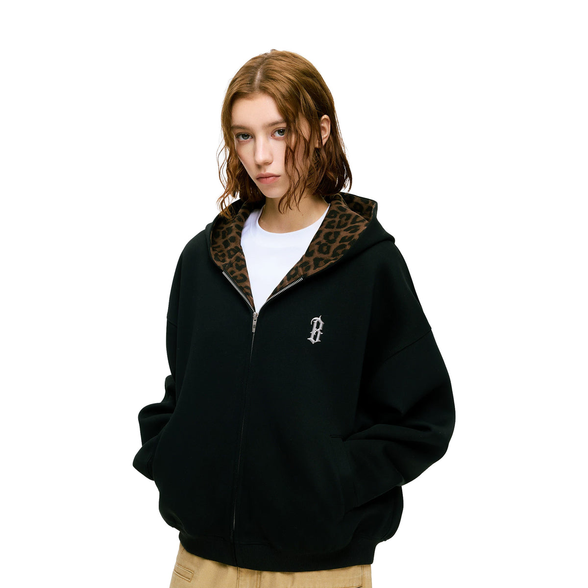 BONELESS Leopard Print Zip-Up Hoodie Black (SS26)