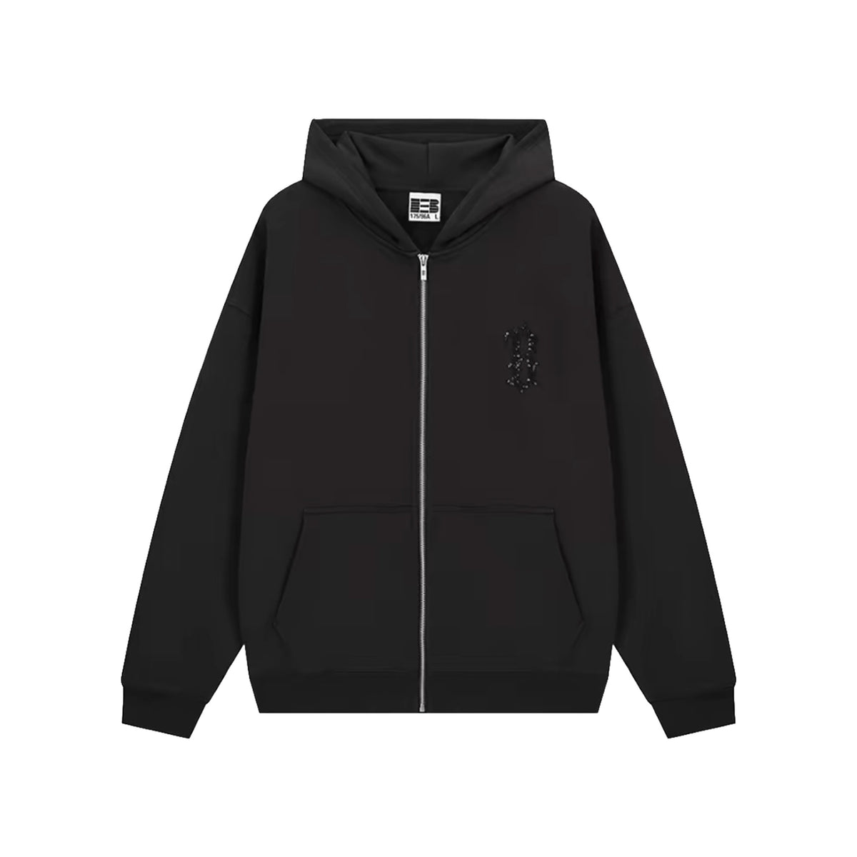 BONELESS Hollow Sequin Embroidered Gothic B Zip-Up Hoodie Black (FW25)