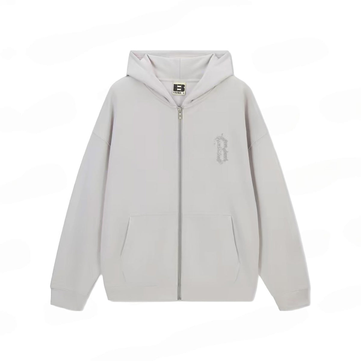 BONELESS Hollow Sequin Embroidered Gothic B Zip-Up Hoodie Slate Grey (FW25)