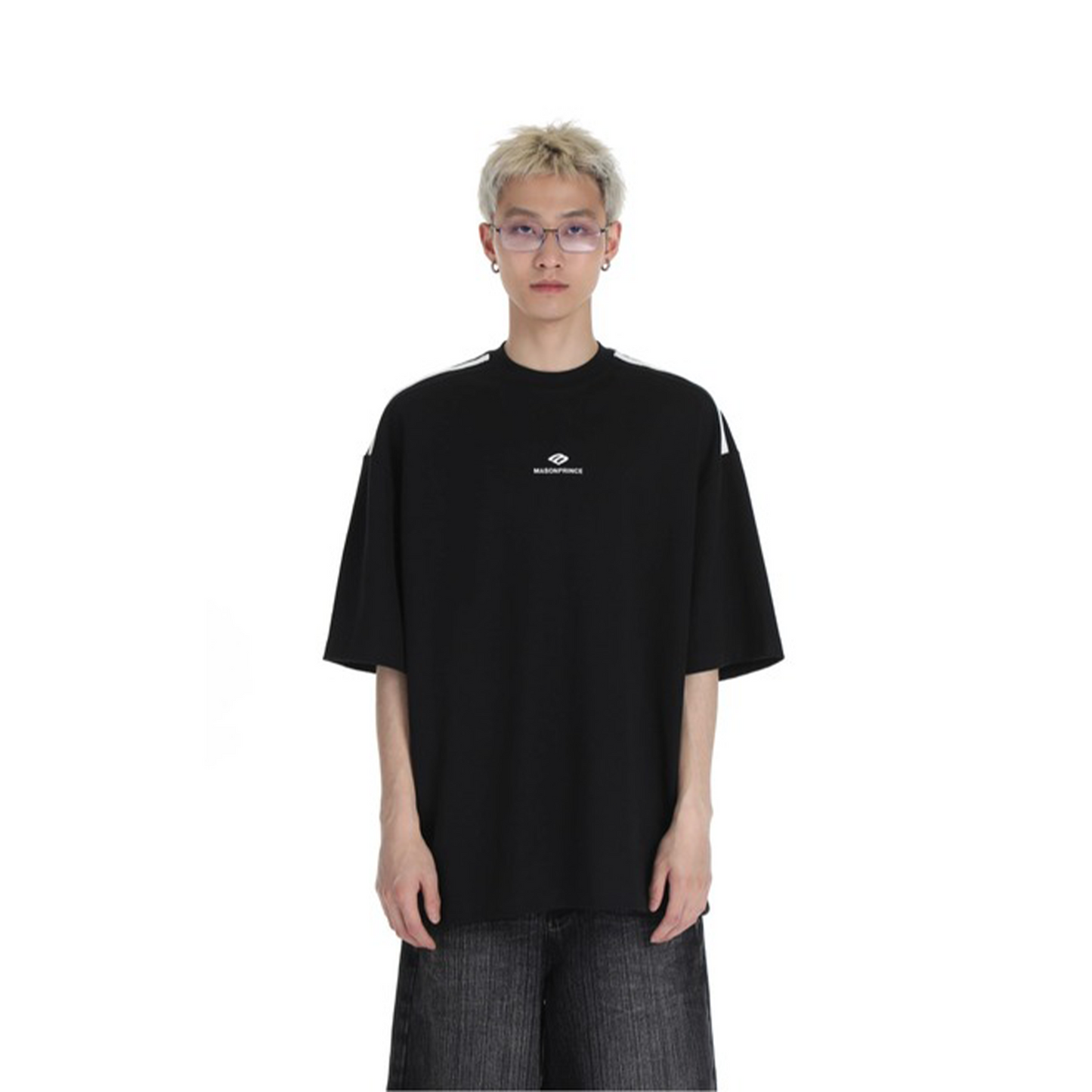 MASONPRINCE Stripe Logo Tee Black