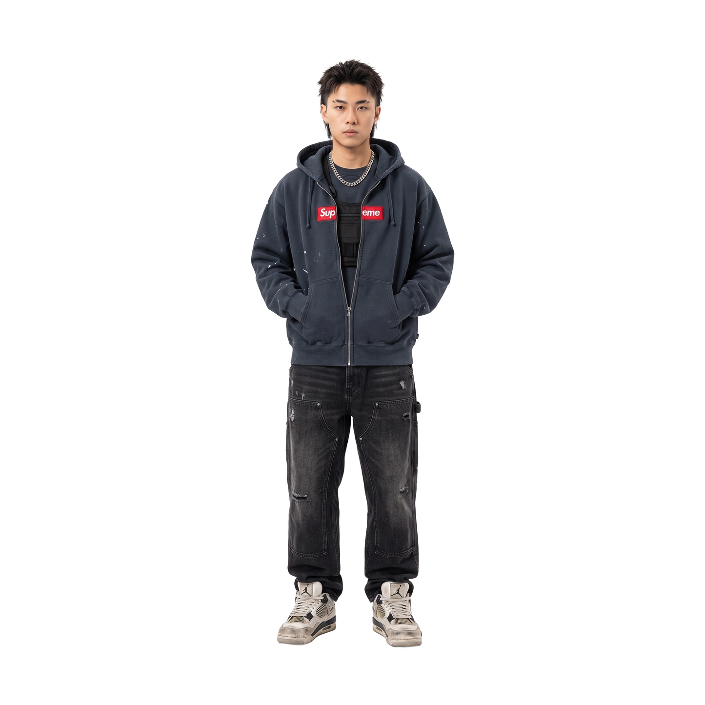 Supreme® / MM6 Maison Margiela Box Logo Zip Up Hoodie Navy (SS26)
