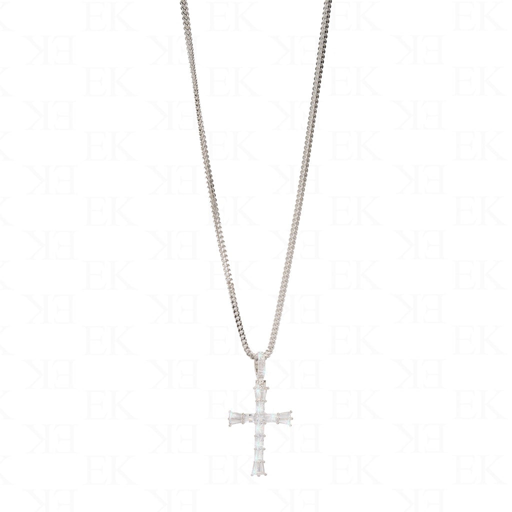 EK Collection Baguette Cross Necklace Silver