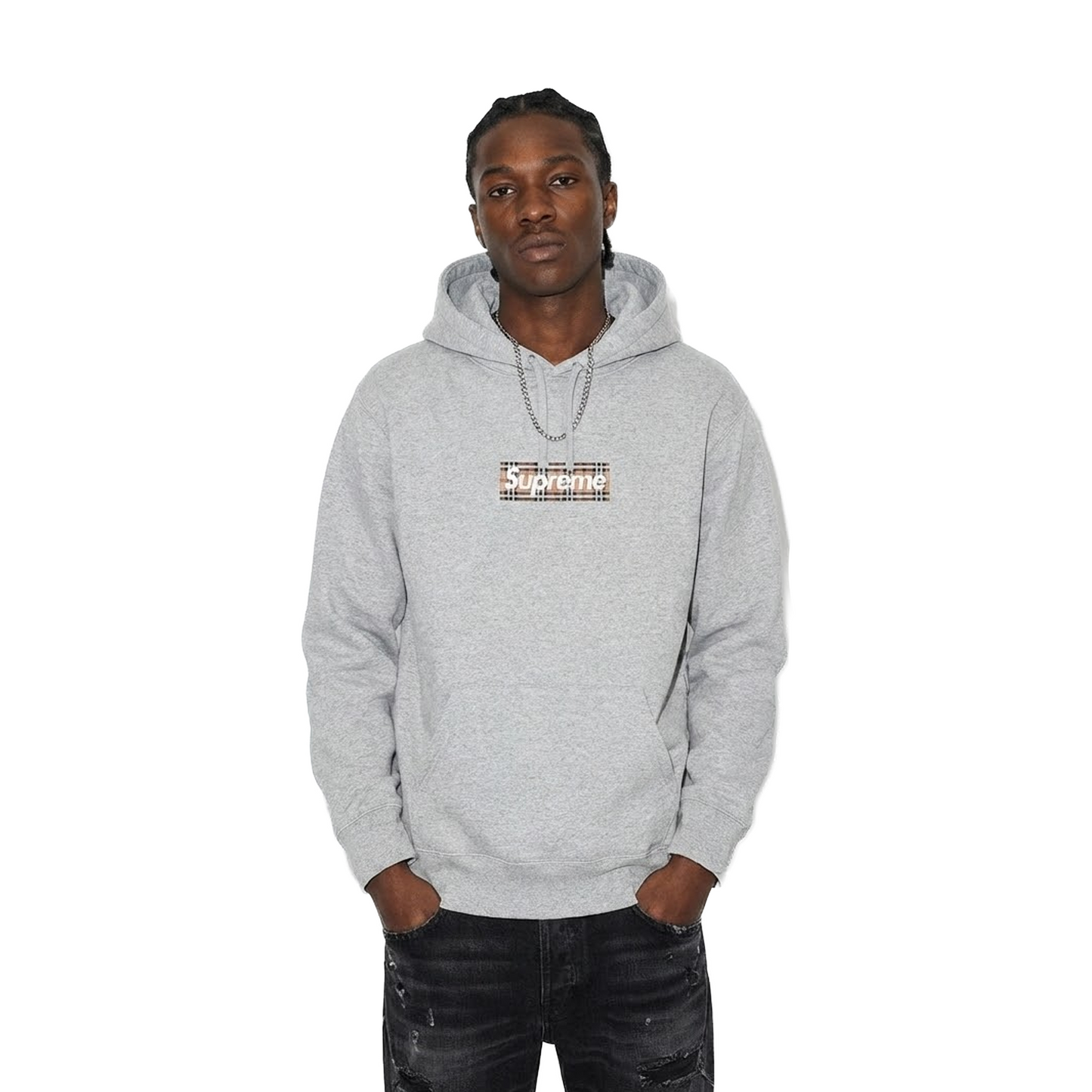 Supreme x BURBERRY Box Logo Hoodie Heather Grey (SS22)
