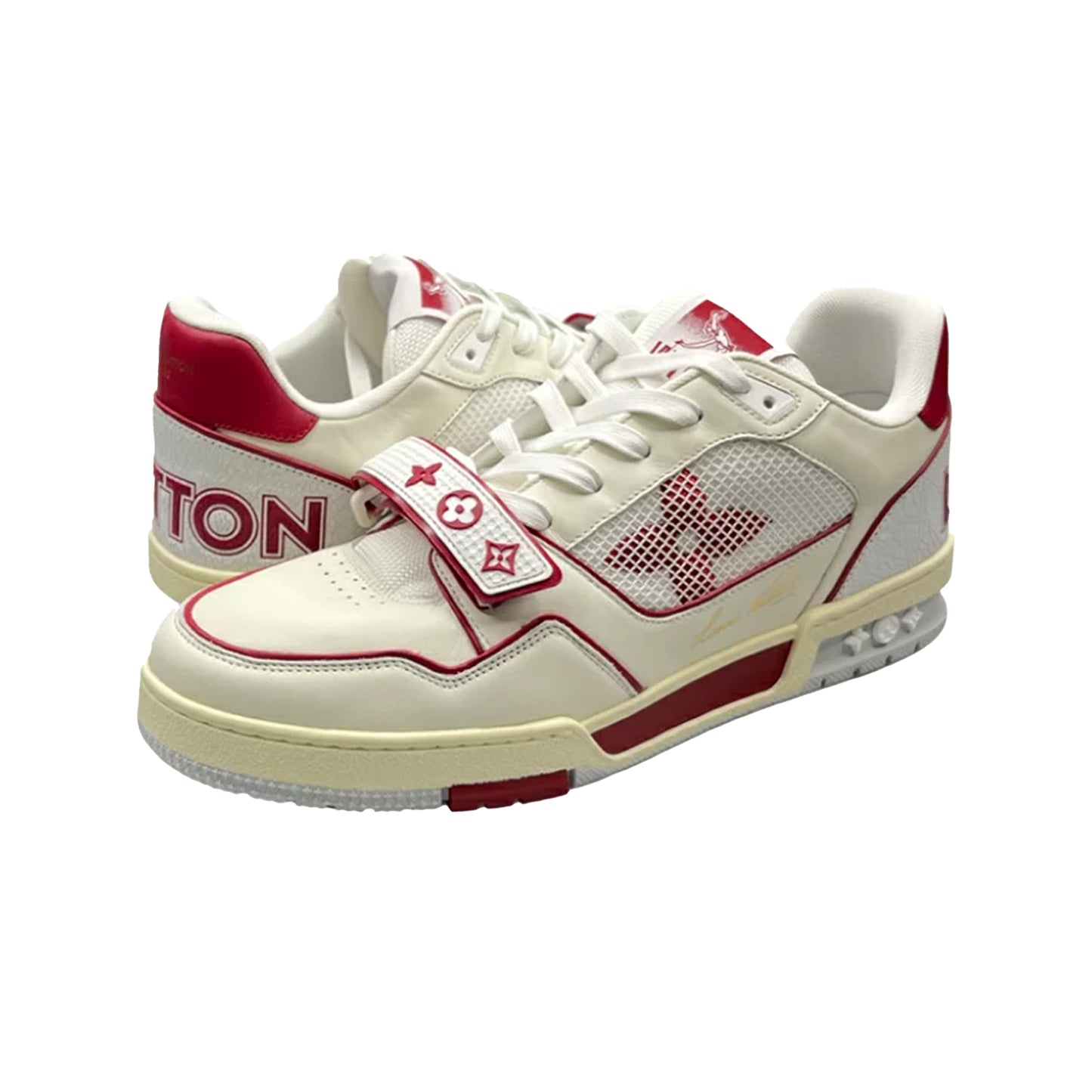 Louis Vuitton White & Red Strap 'LV Trainer' Sneakers